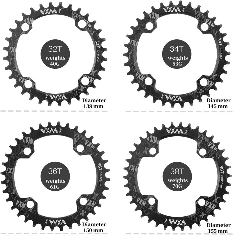 YBEKI 104BCD Chainring - CNC 7075-T6 Aluminum Narrow-Wide Round Chainwheel for MTB/Road Bikes (32-52T) | Compatible with Shimano/SRAM 8-11 Speed | Ultra-Light | Anti-Drop Design (Black/Red) - Image 2